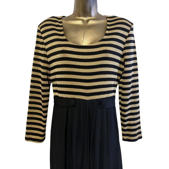 Vintage Jumpsuit 10 Gold Lamé Striped Belted Wide Leg Nautical Party Cocktail - Picture 4 of 13